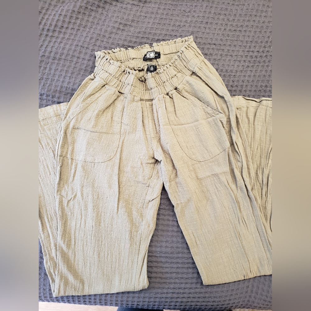 Rewash Women's 100% Cotton Olive Wide Leg Pants